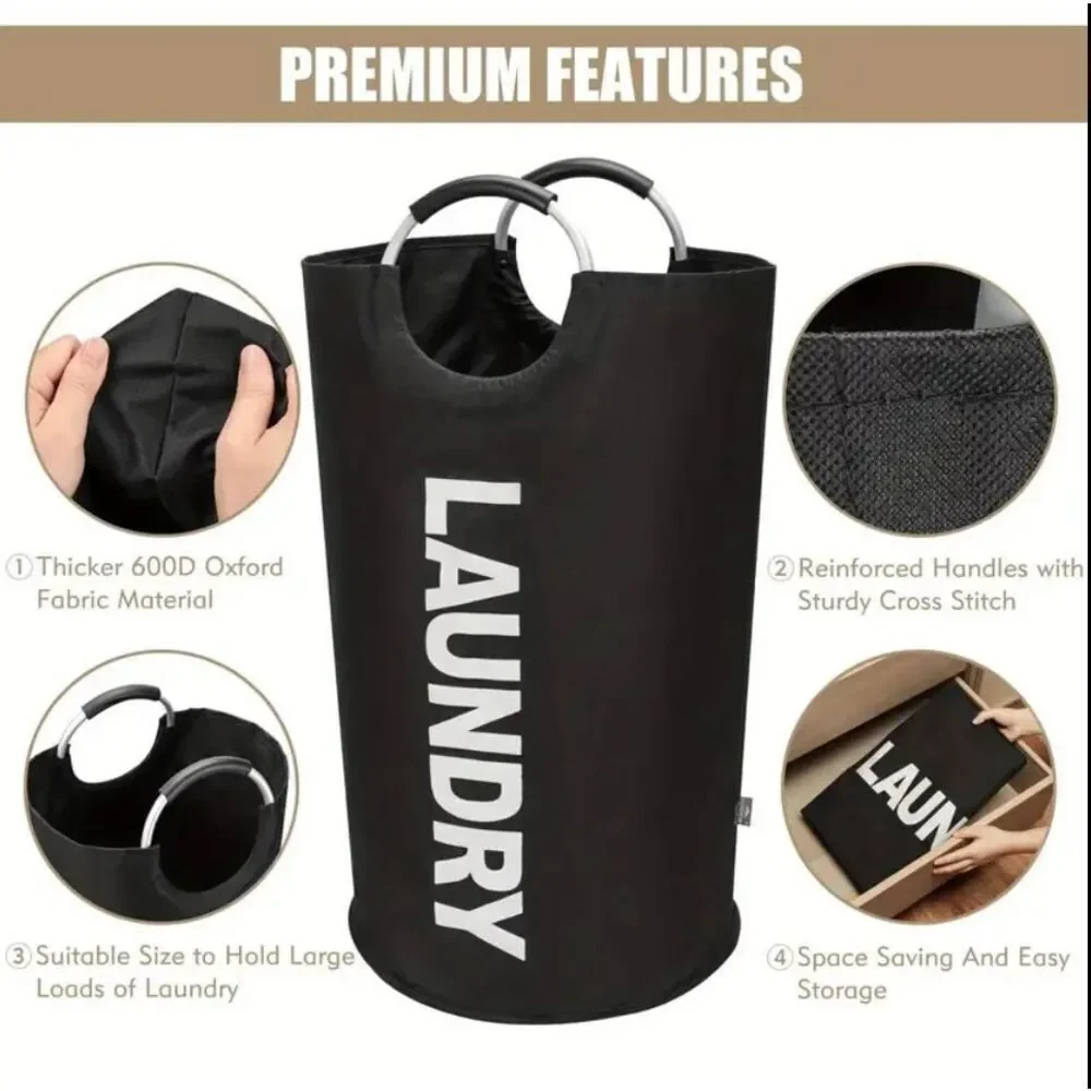 NWT Gorgeous Black 25.1ga Large Collapsible Fabric Laundry Hamper Padded Handles